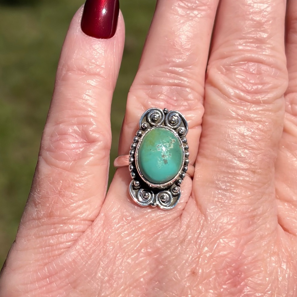 925 Sterling Silver Kingman Turquoise Ring - Picture 11 of 14